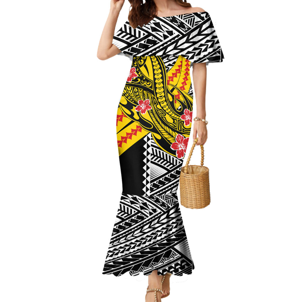 Personalized Richmond Tigers Mermaid Dress Polynesian Tribal Tiger Mascot With Hibiscus Floral Art