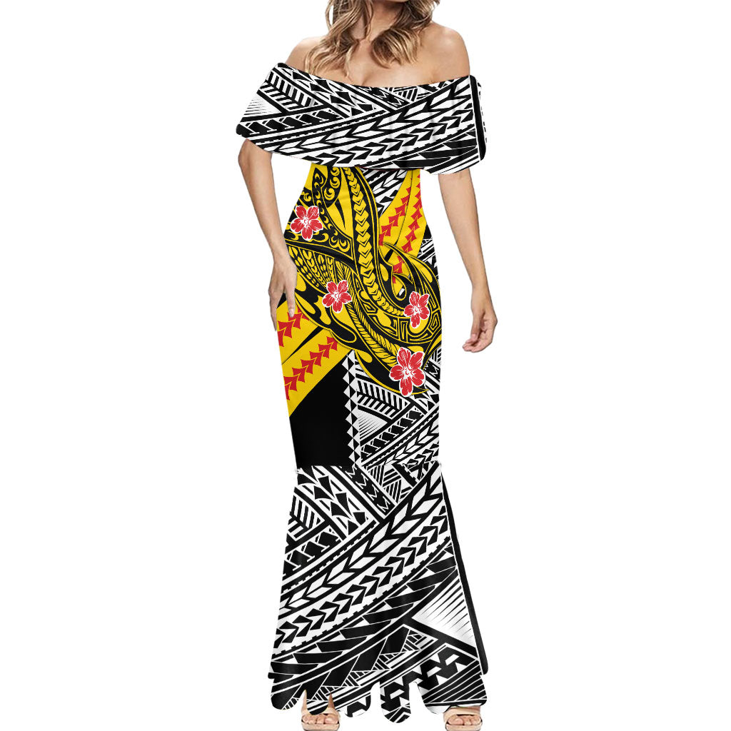 Personalized Richmond Tigers Mermaid Dress Polynesian Tribal Tiger Mascot With Hibiscus Floral Art