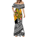 Personalized Richmond Tigers Mermaid Dress Polynesian Tribal Tiger Mascot With Hibiscus Floral Art