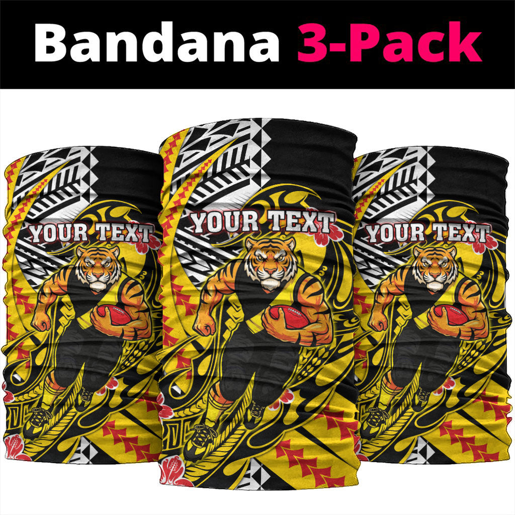 Personalized Richmond Tigers Neck Gaiter Polynesian Tribal Tiger Mascot With Hibiscus Floral Art