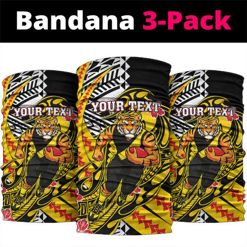 Personalized Richmond Tigers Neck Gaiter Polynesian Tribal Tiger Mascot With Hibiscus Floral Art
