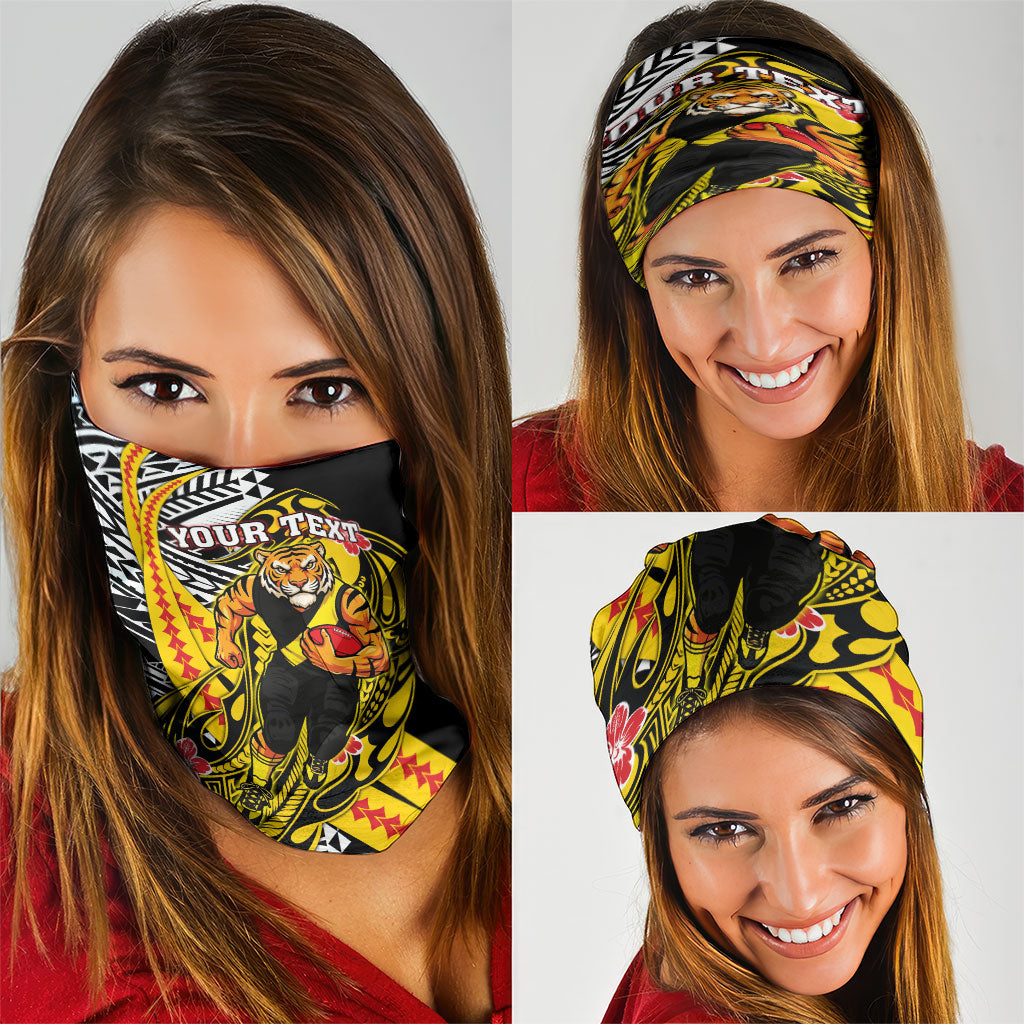 Personalized Richmond Tigers Neck Gaiter Polynesian Tribal Tiger Mascot With Hibiscus Floral Art