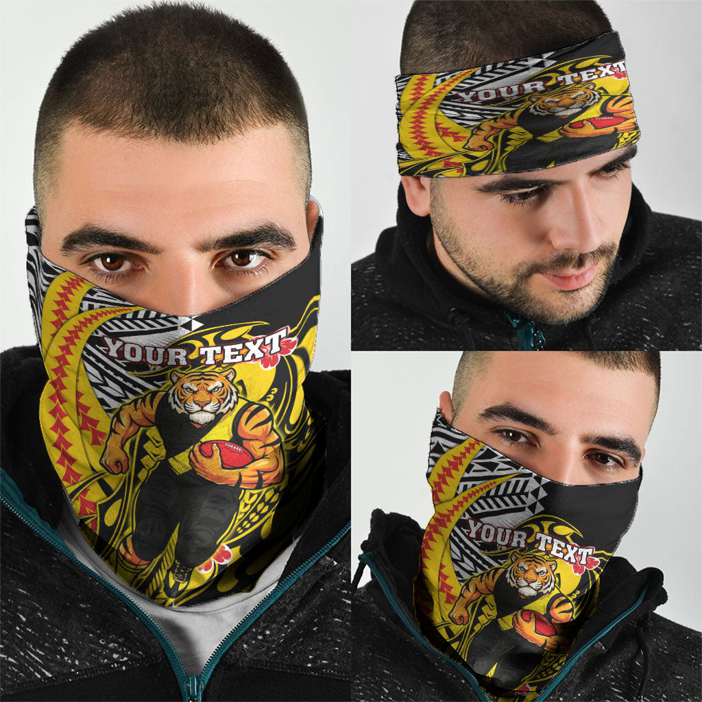 Personalized Richmond Tigers Neck Gaiter Polynesian Tribal Tiger Mascot With Hibiscus Floral Art