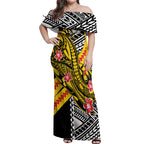 Personalized Richmond Tigers Off Shoulder Maxi Dress Polynesian Tribal Tiger Mascot With Hibiscus Floral Art