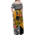 Personalized Richmond Tigers Off Shoulder Maxi Dress Polynesian Tribal Tiger Mascot With Hibiscus Floral Art