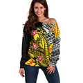 Personalized Richmond Tigers Off Shoulder Sweater Polynesian Tribal Tiger Mascot With Hibiscus Floral Art