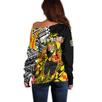 Personalized Richmond Tigers Off Shoulder Sweater Polynesian Tribal Tiger Mascot With Hibiscus Floral Art