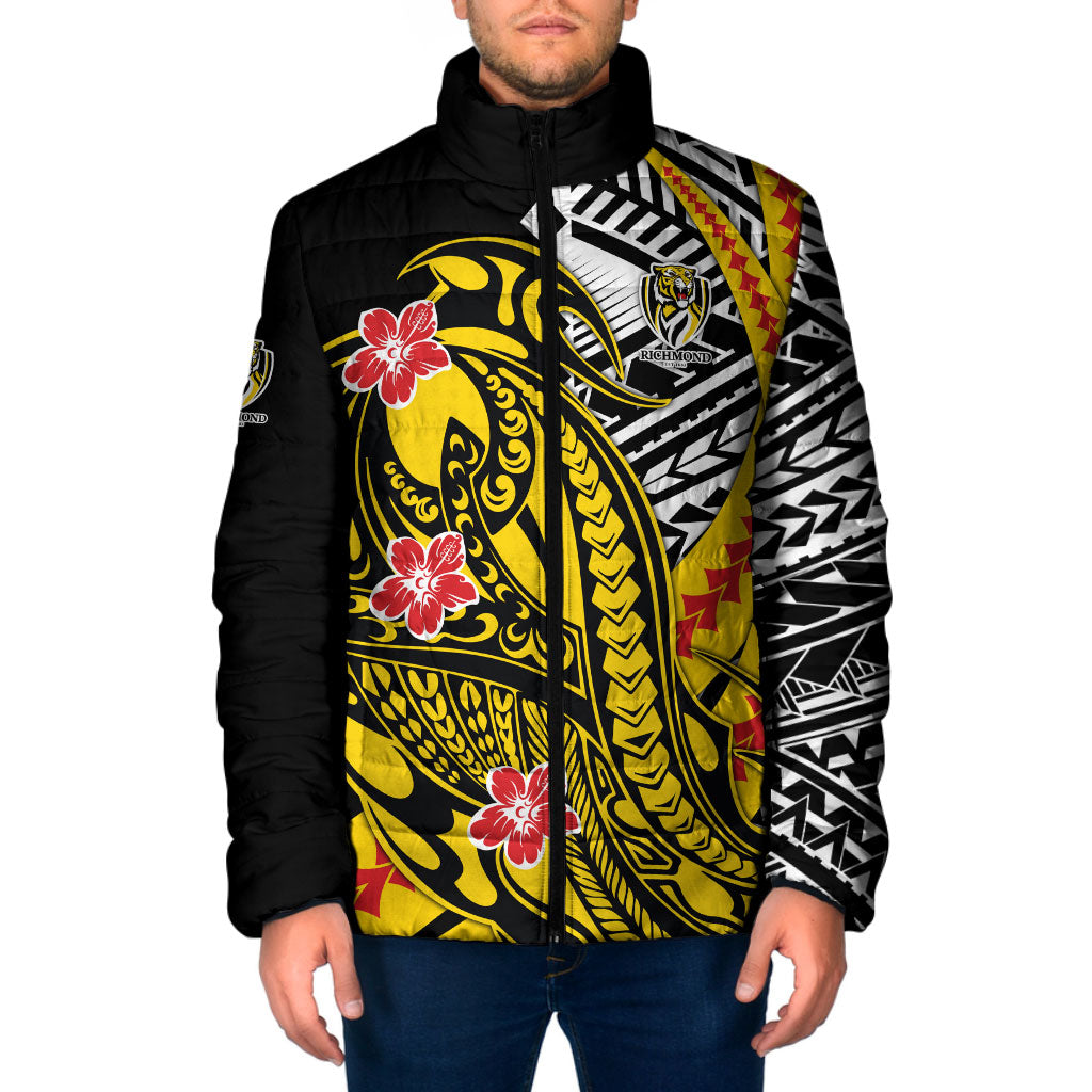 Personalized Richmond Tigers Padded Jacket Polynesian Tribal Tiger Mascot With Hibiscus Floral Art