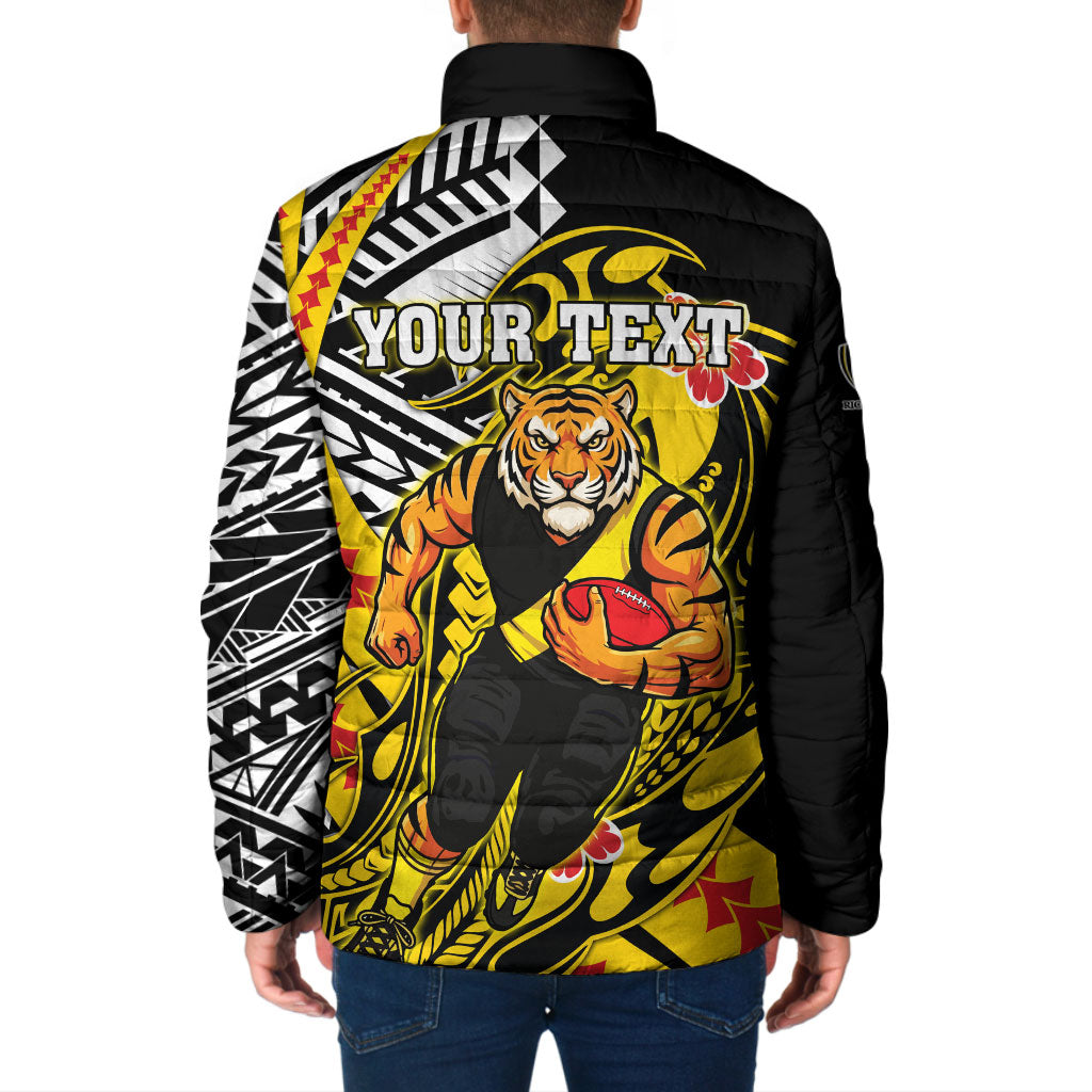 Personalized Richmond Tigers Padded Jacket Polynesian Tribal Tiger Mascot With Hibiscus Floral Art