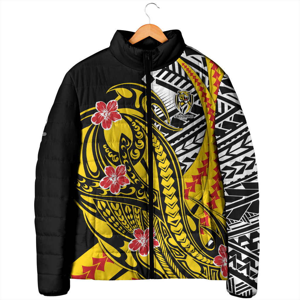 Personalized Richmond Tigers Padded Jacket Polynesian Tribal Tiger Mascot With Hibiscus Floral Art