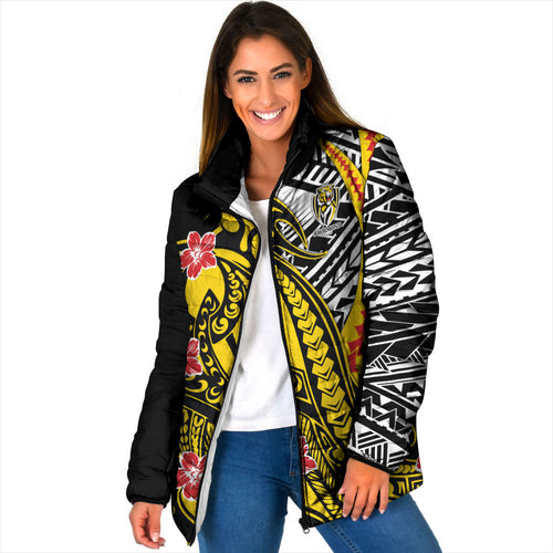 Personalized Richmond Tigers Padded Jacket Polynesian Tribal Tiger Mascot With Hibiscus Floral Art