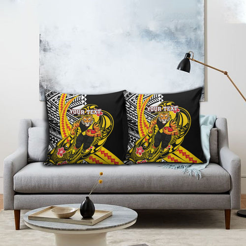 Personalized Richmond Tigers Pillow Cover Polynesian Tribal Tiger Mascot With Hibiscus Floral Art