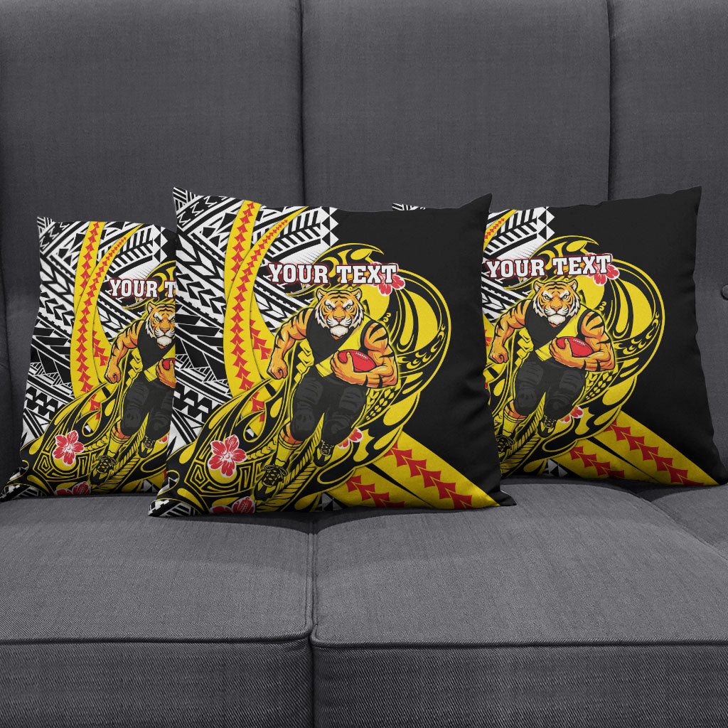 Personalized Richmond Tigers Pillow Cover Polynesian Tribal Tiger Mascot With Hibiscus Floral Art