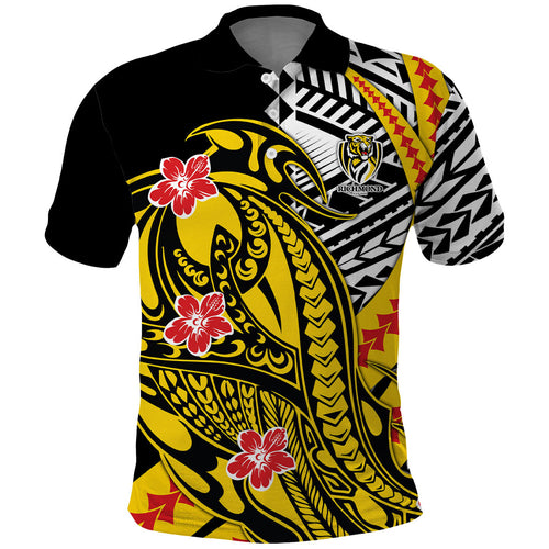 Personalized Richmond Tigers Polo Shirt Polynesian Tribal Tiger Mascot With Hibiscus Floral Art