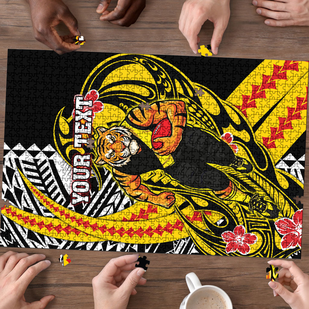 Personalized Richmond Tigers Puzzle Polynesian Tribal Tiger Mascot With Hibiscus Floral Art