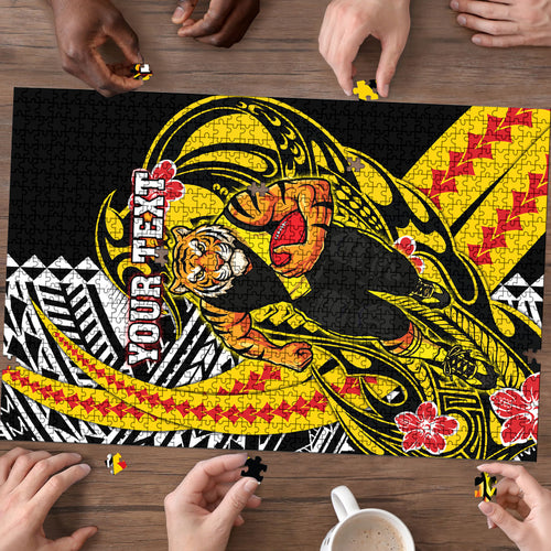 Personalized Richmond Tigers Puzzle Polynesian Tribal Tiger Mascot With Hibiscus Floral Art