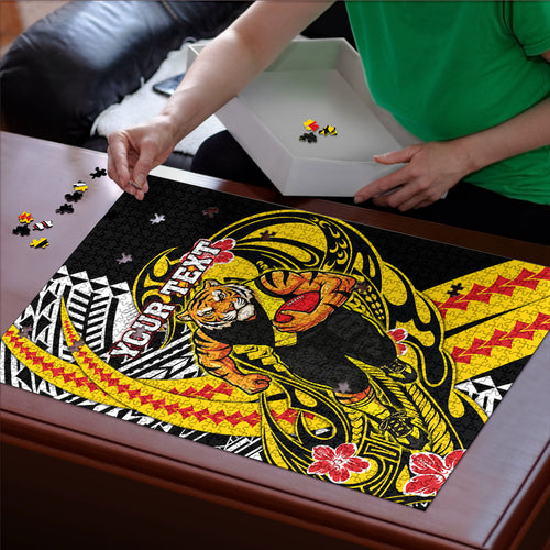 Personalized Richmond Tigers Puzzle Polynesian Tribal Tiger Mascot With Hibiscus Floral Art
