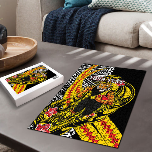 Personalized Richmond Tigers Puzzle Polynesian Tribal Tiger Mascot With Hibiscus Floral Art