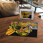 Personalized Richmond Tigers Puzzle Polynesian Tribal Tiger Mascot With Hibiscus Floral Art