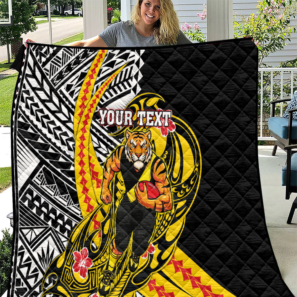Personalized Richmond Tigers Quilt Polynesian Tribal Tiger Mascot With Hibiscus Floral Art