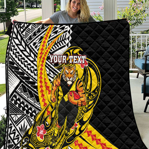 Personalized Richmond Tigers Quilt Polynesian Tribal Tiger Mascot With Hibiscus Floral Art