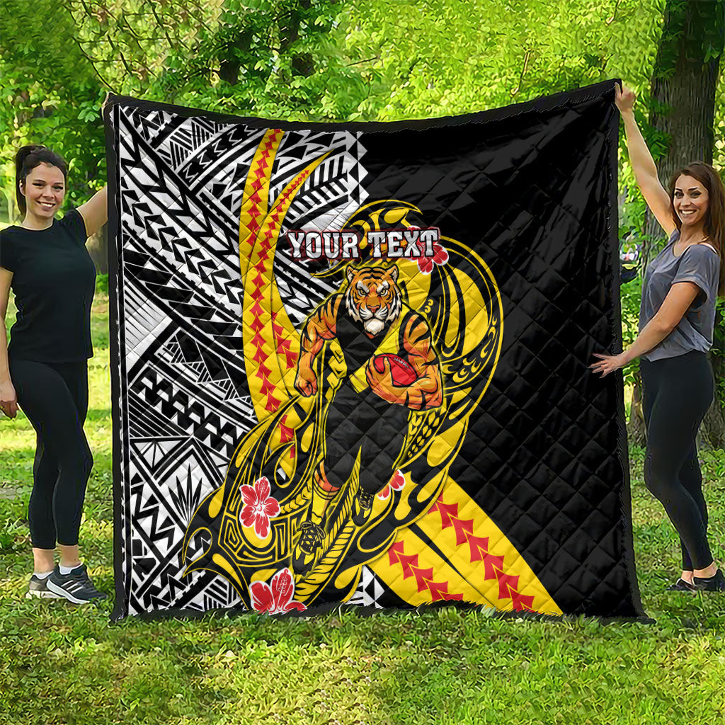 Personalized Richmond Tigers Quilt Polynesian Tribal Tiger Mascot With Hibiscus Floral Art