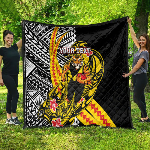 Personalized Richmond Tigers Quilt Polynesian Tribal Tiger Mascot With Hibiscus Floral Art