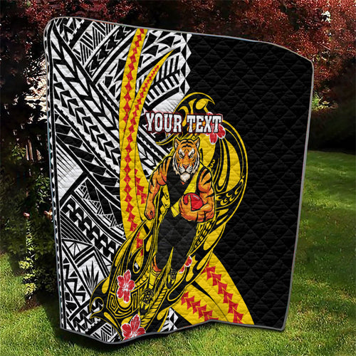 Personalized Richmond Tigers Quilt Polynesian Tribal Tiger Mascot With Hibiscus Floral Art