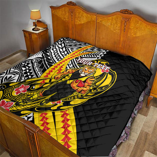 Personalized Richmond Tigers Quilt Polynesian Tribal Tiger Mascot With Hibiscus Floral Art