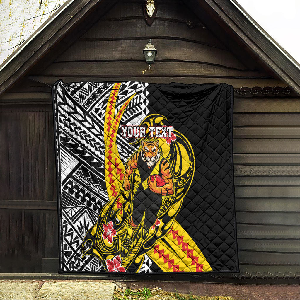 Personalized Richmond Tigers Quilt Polynesian Tribal Tiger Mascot With Hibiscus Floral Art