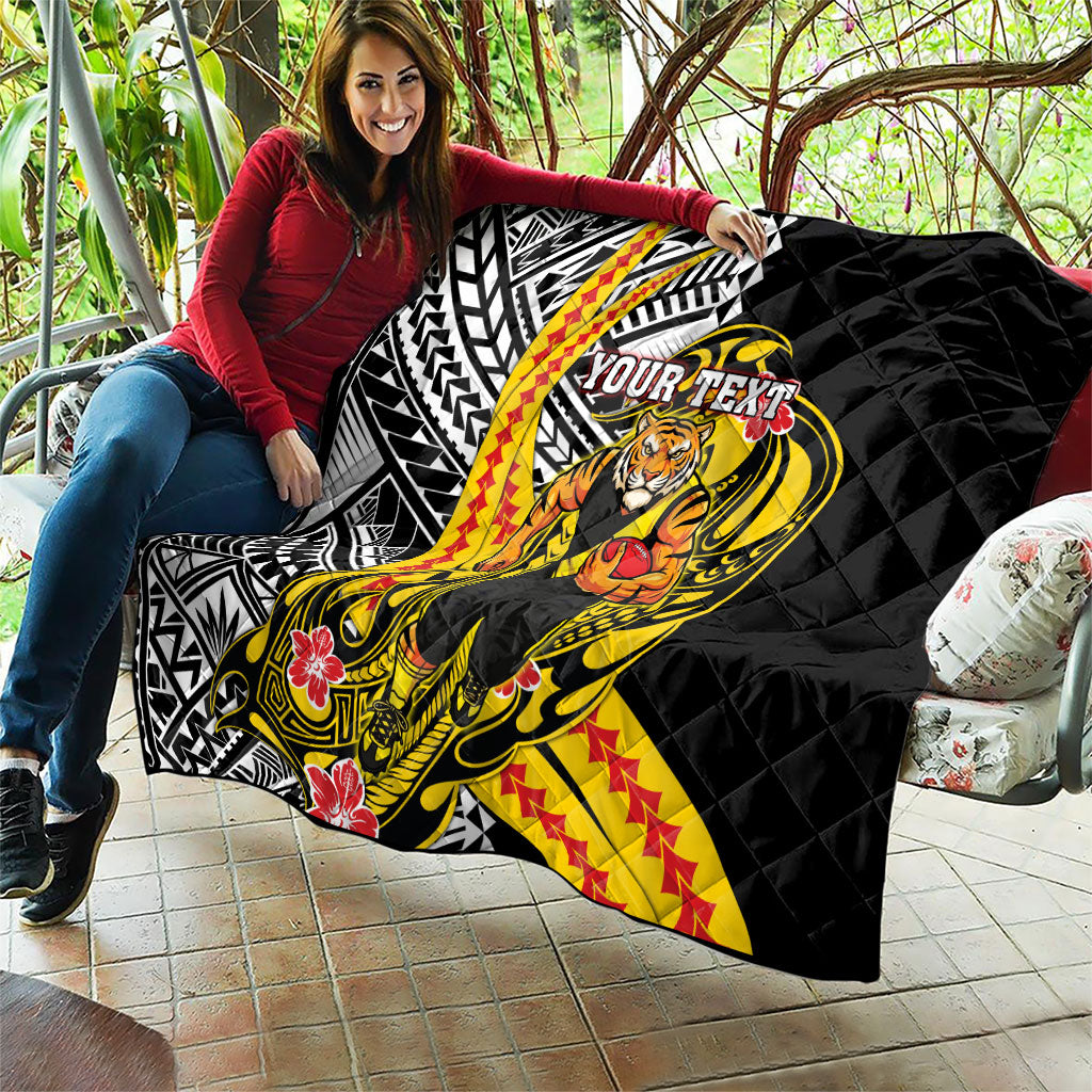 Personalized Richmond Tigers Quilt Polynesian Tribal Tiger Mascot With Hibiscus Floral Art
