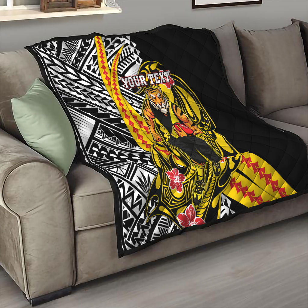 Personalized Richmond Tigers Quilt Polynesian Tribal Tiger Mascot With Hibiscus Floral Art