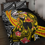 Personalized Richmond Tigers Quilt Bed Set Polynesian Tribal Tiger Mascot With Hibiscus Floral Art