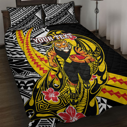 Personalized Richmond Tigers Quilt Bed Set Polynesian Tribal Tiger Mascot With Hibiscus Floral Art