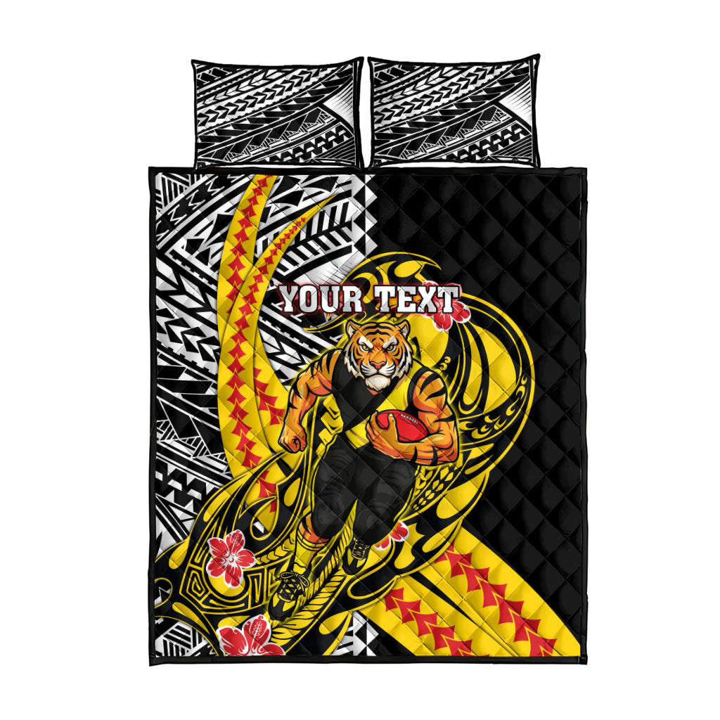 Personalized Richmond Tigers Quilt Bed Set Polynesian Tribal Tiger Mascot With Hibiscus Floral Art