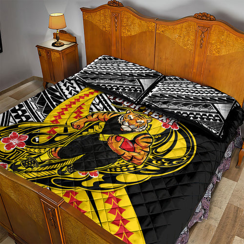Personalized Richmond Tigers Quilt Bed Set Polynesian Tribal Tiger Mascot With Hibiscus Floral Art