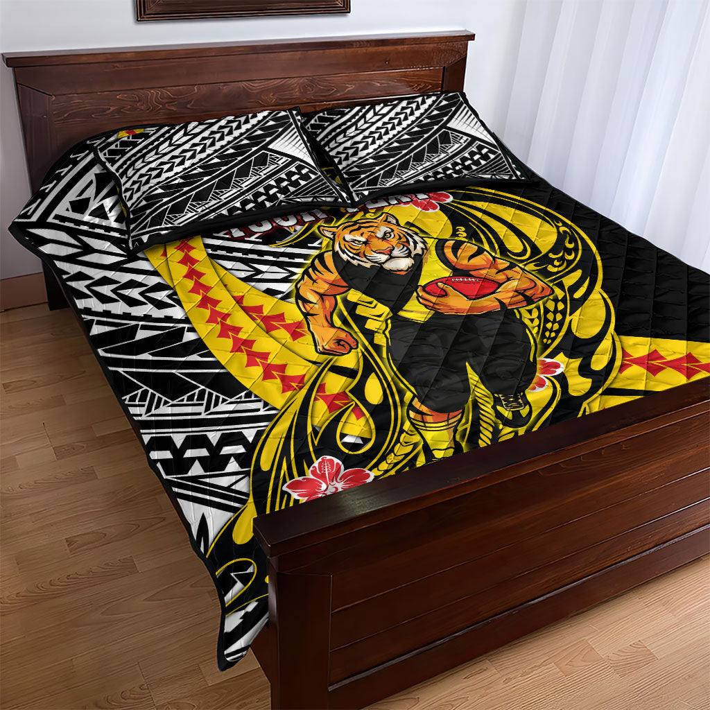 Personalized Richmond Tigers Quilt Bed Set Polynesian Tribal Tiger Mascot With Hibiscus Floral Art