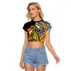 Personalized Richmond Tigers Raglan Cropped T Shirt Polynesian Tribal Tiger Mascot With Hibiscus Floral Art