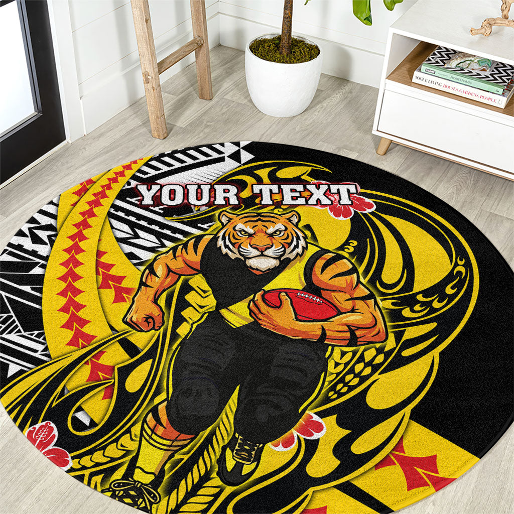 Personalized Richmond Tigers Round Carpet Polynesian Tribal Tiger Mascot With Hibiscus Floral Art