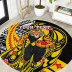 Personalized Richmond Tigers Round Carpet Polynesian Tribal Tiger Mascot With Hibiscus Floral Art