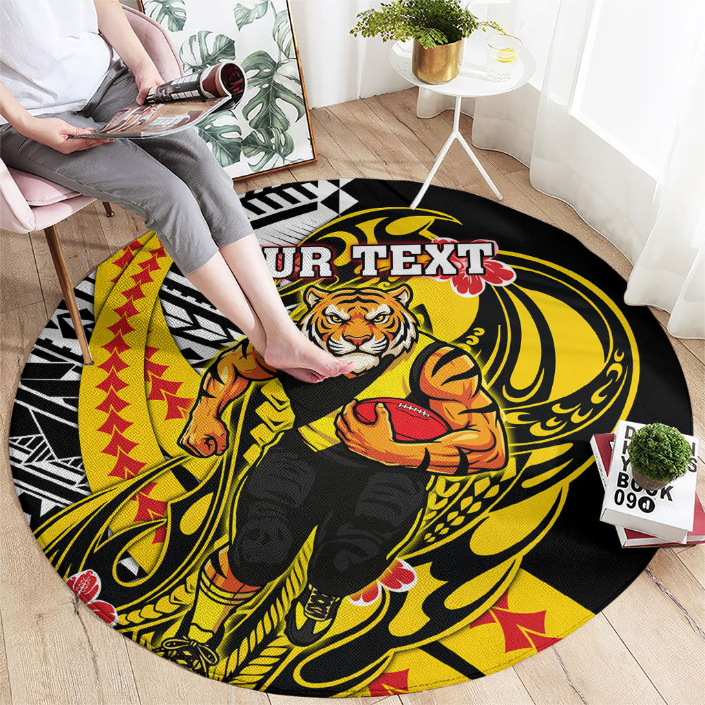 Personalized Richmond Tigers Round Carpet Polynesian Tribal Tiger Mascot With Hibiscus Floral Art