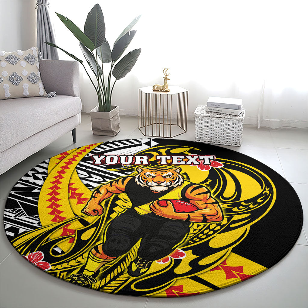 Personalized Richmond Tigers Round Carpet Polynesian Tribal Tiger Mascot With Hibiscus Floral Art