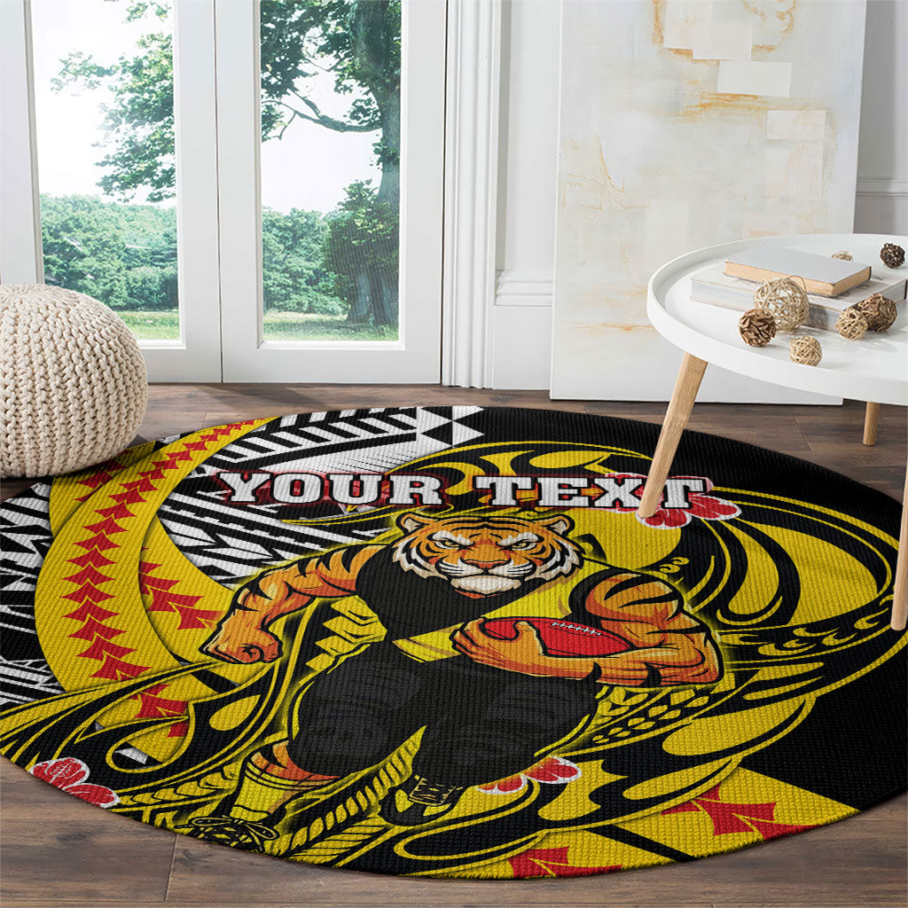 Personalized Richmond Tigers Round Carpet Polynesian Tribal Tiger Mascot With Hibiscus Floral Art