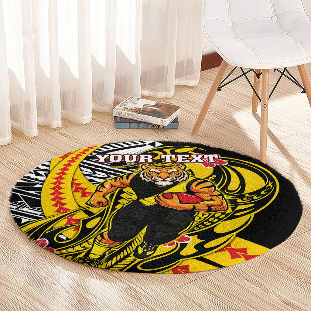 Personalized Richmond Tigers Round Carpet Polynesian Tribal Tiger Mascot With Hibiscus Floral Art