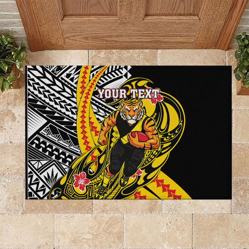 Personalized Richmond Tigers Rubber Doormat Polynesian Tribal Tiger Mascot With Hibiscus Floral Art