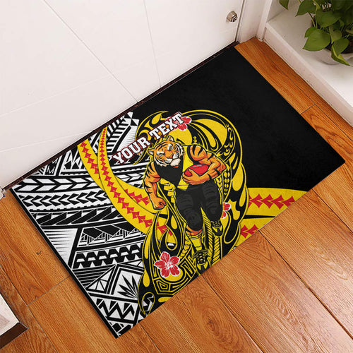 Personalized Richmond Tigers Rubber Doormat Polynesian Tribal Tiger Mascot With Hibiscus Floral Art