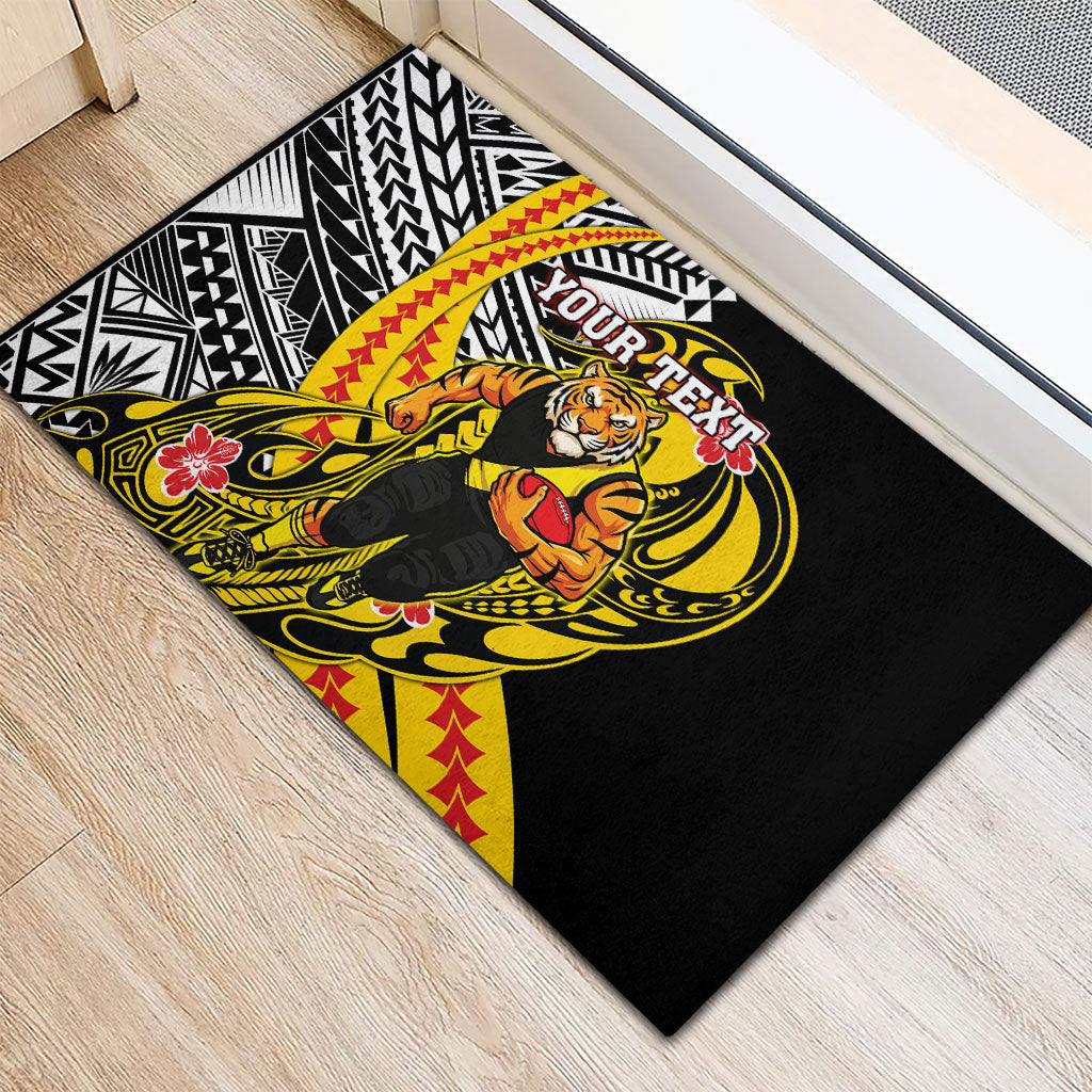 Personalized Richmond Tigers Rubber Doormat Polynesian Tribal Tiger Mascot With Hibiscus Floral Art
