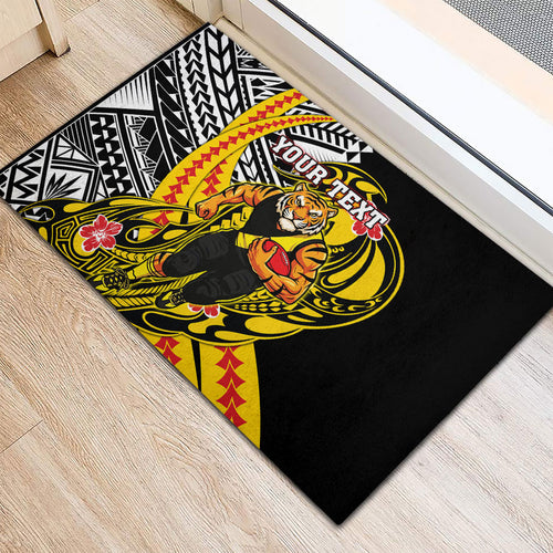 Personalized Richmond Tigers Rubber Doormat Polynesian Tribal Tiger Mascot With Hibiscus Floral Art