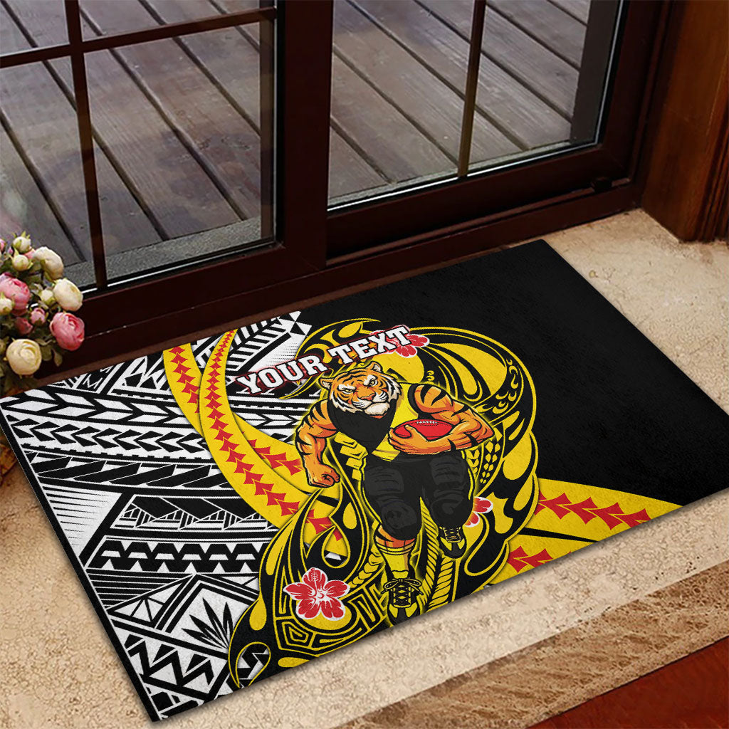 Personalized Richmond Tigers Rubber Doormat Polynesian Tribal Tiger Mascot With Hibiscus Floral Art