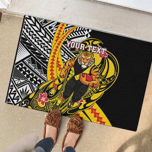 Personalized Richmond Tigers Rubber Doormat Polynesian Tribal Tiger Mascot With Hibiscus Floral Art
